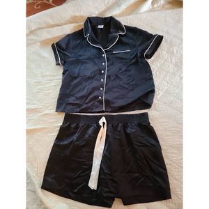 New ESSIE Sleepwear‎ Womens Shorts & Top Pajama Set Black Silky Large